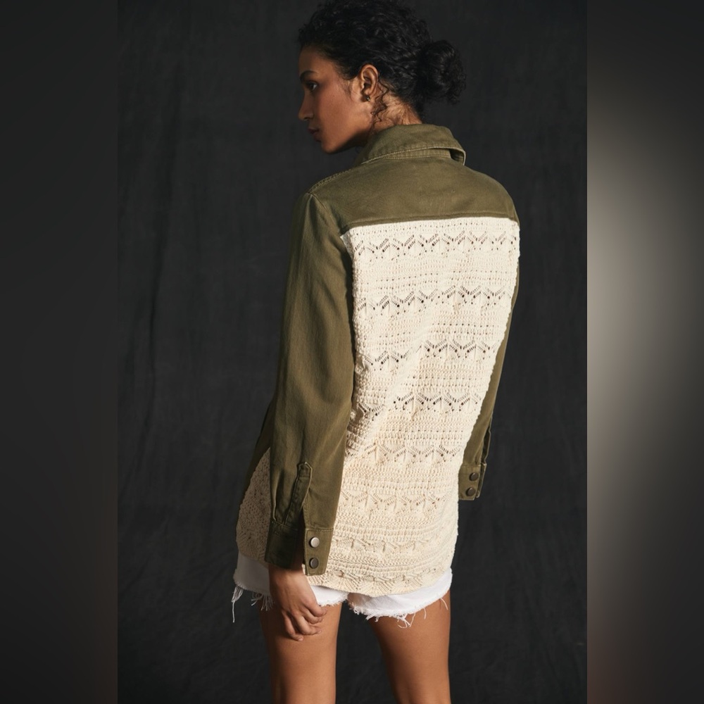 Anthropologie Crochet Back Utility Jacket